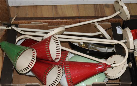 Three 1960s enamel lights and five similar wall lights